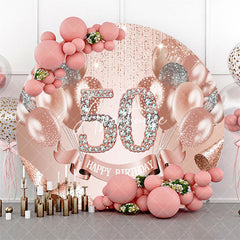 Aperturee - Rose Pink Balloon Round 50th Birthday Party Backdrop