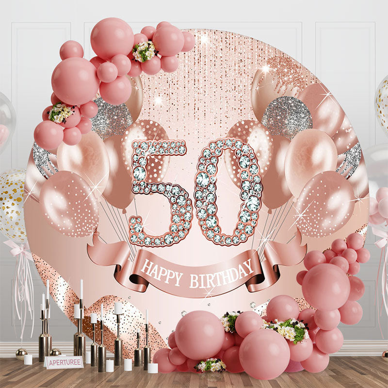 Aperturee - Rose Pink Balloon Round 50th Birthday Party Backdrop