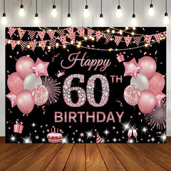 Aperturee - Rose Pink Flags Balloon 60th Birthday Backdrop