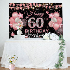 Aperturee - Rose Pink Flags Balloon 60th Birthday Backdrop