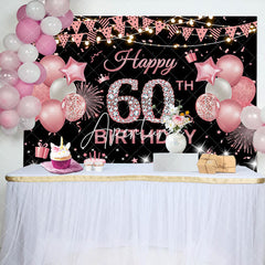 Aperturee - Rose Pink Flags Balloon 60th Birthday Backdrop