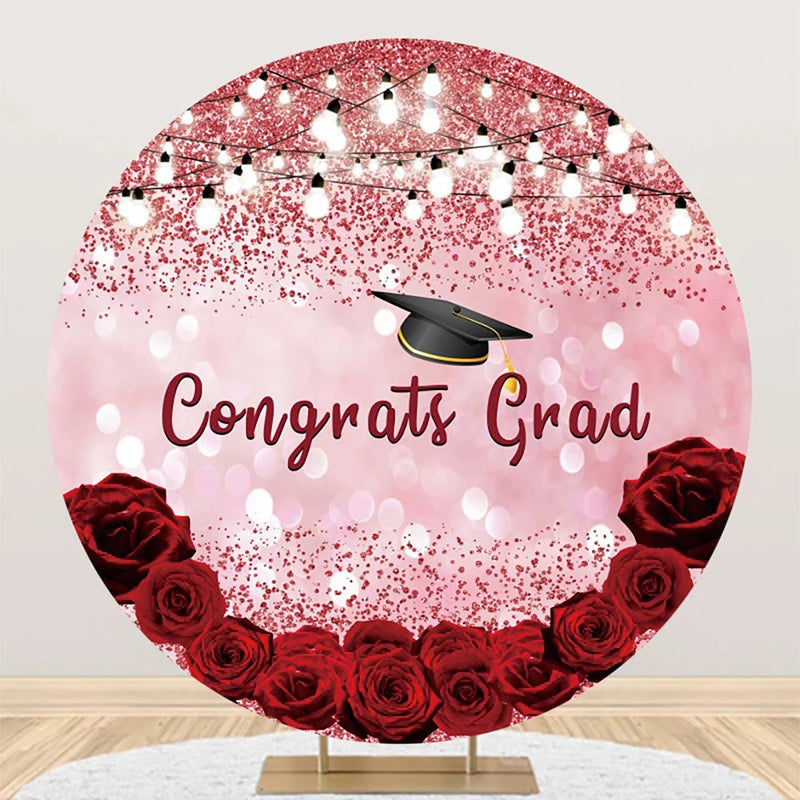 Aperturee - Rose Pink Floral Bokeh Round Congrats Grad Backdrop