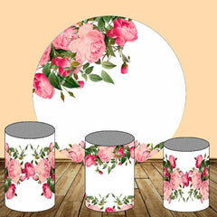 Aperturee Rose Pink Floral Round Birthday Party Backdrop Kit