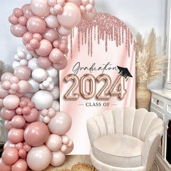 Aperturee - Rose Pink Glitter Class Of 2024 Grad Arch Backdrop