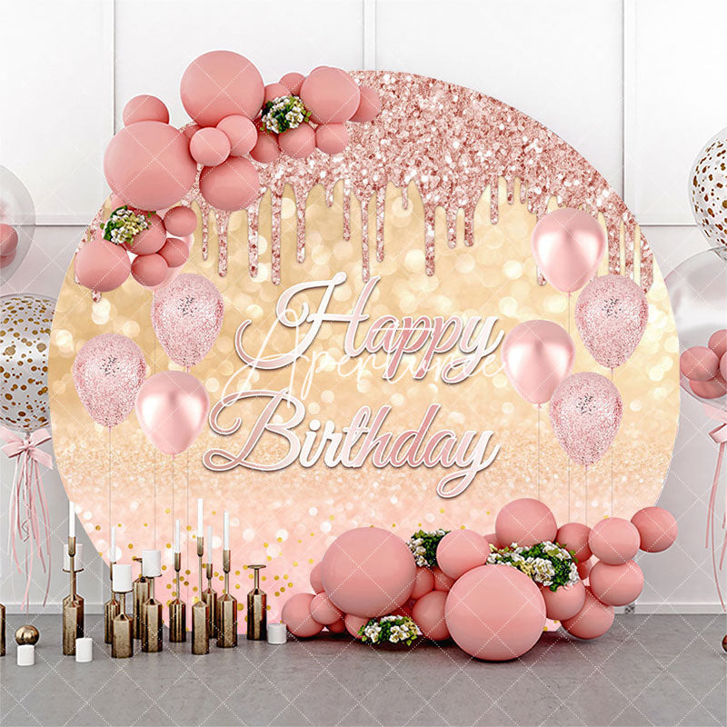 Aperturee - Rose Pink Gold Balloon Bokeh Round Birthday Backdrop