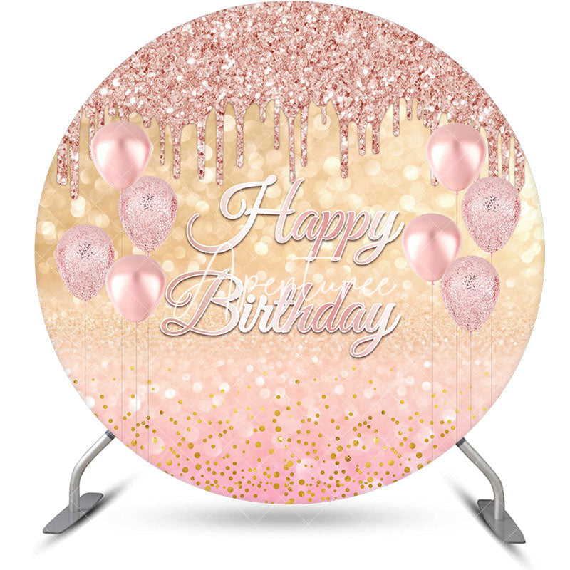 Aperturee - Rose Pink Gold Balloon Bokeh Round Birthday Backdrop