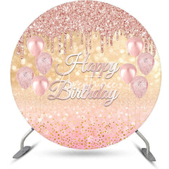 Aperturee - Rose Pink Gold Balloon Bokeh Round Birthday Backdrop