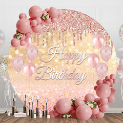 Aperturee - Rose Pink Gold Balloon Bokeh Round Birthday Backdrop