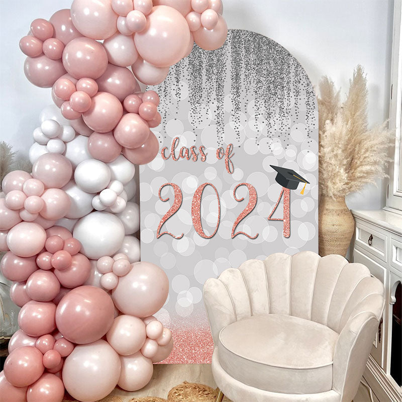 Aperturee - Rose Pink Silver Class 2024 Grad Party Arch Backdrop