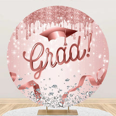 Aperturee - Rose Pink Sparkle Cap Round Congrats Grad Backdrop