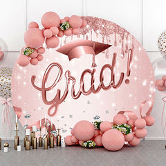 Aperturee - Rose Pink Sparkle Cap Round Congrats Grad Backdrop