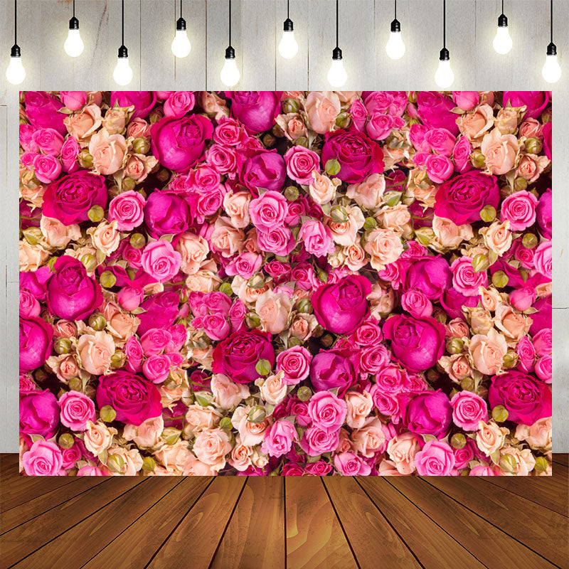 Aperturee - Rose Red And Pink Floral Birthday Backdrop For Girl