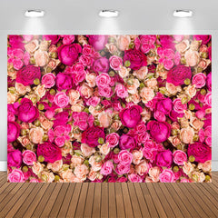 Aperturee - Rose Red And Pink Floral Birthday Backdrop For Girl