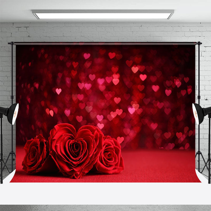 Aperturee - Rose Red Heart Bokeh Valentines Day Photo Backdrop