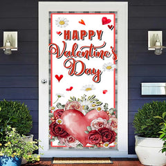 Aperturee - Roses Daisy Plaid Border Valentines Day Door Cover