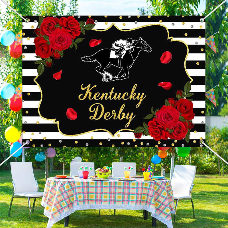 Aperturee - Roses Horse Race Black White Kentucky Derby Backdrop