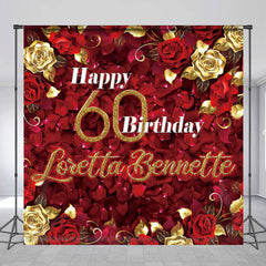 Aperturee - Roses Red Gold 50th Personalized Birthday Backdrop