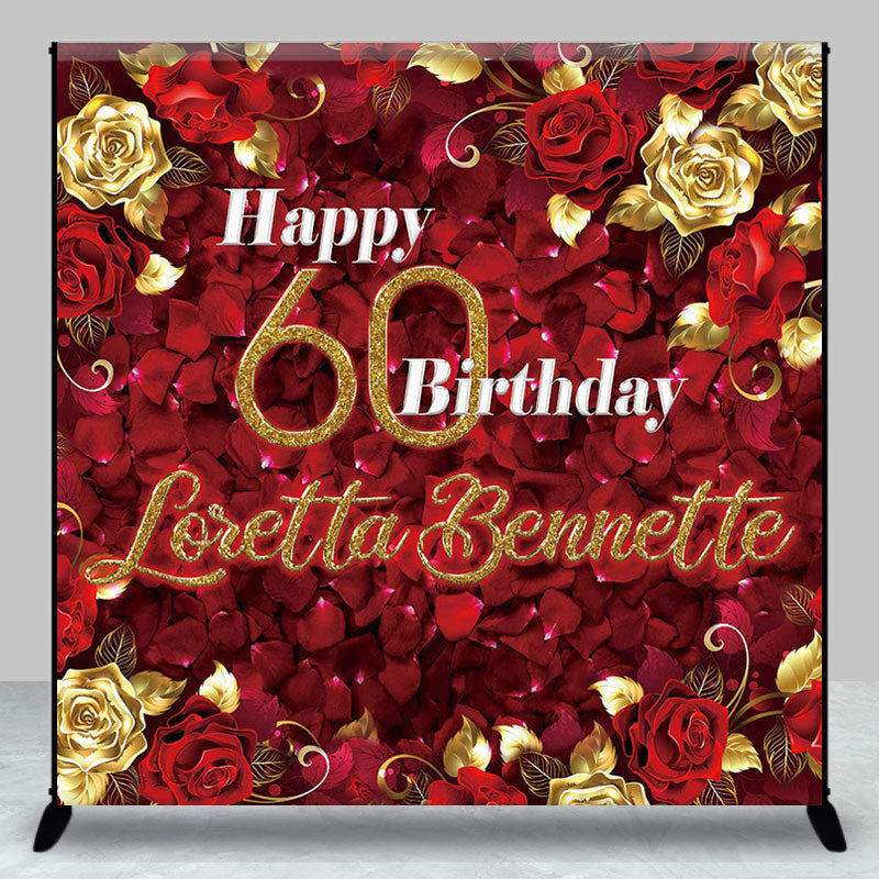 Aperturee - Roses Red Gold 50th Personalized Birthday Backdrop