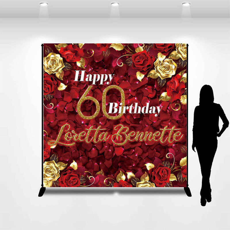 Aperturee - Roses Red Gold 50th Personalized Birthday Backdrop