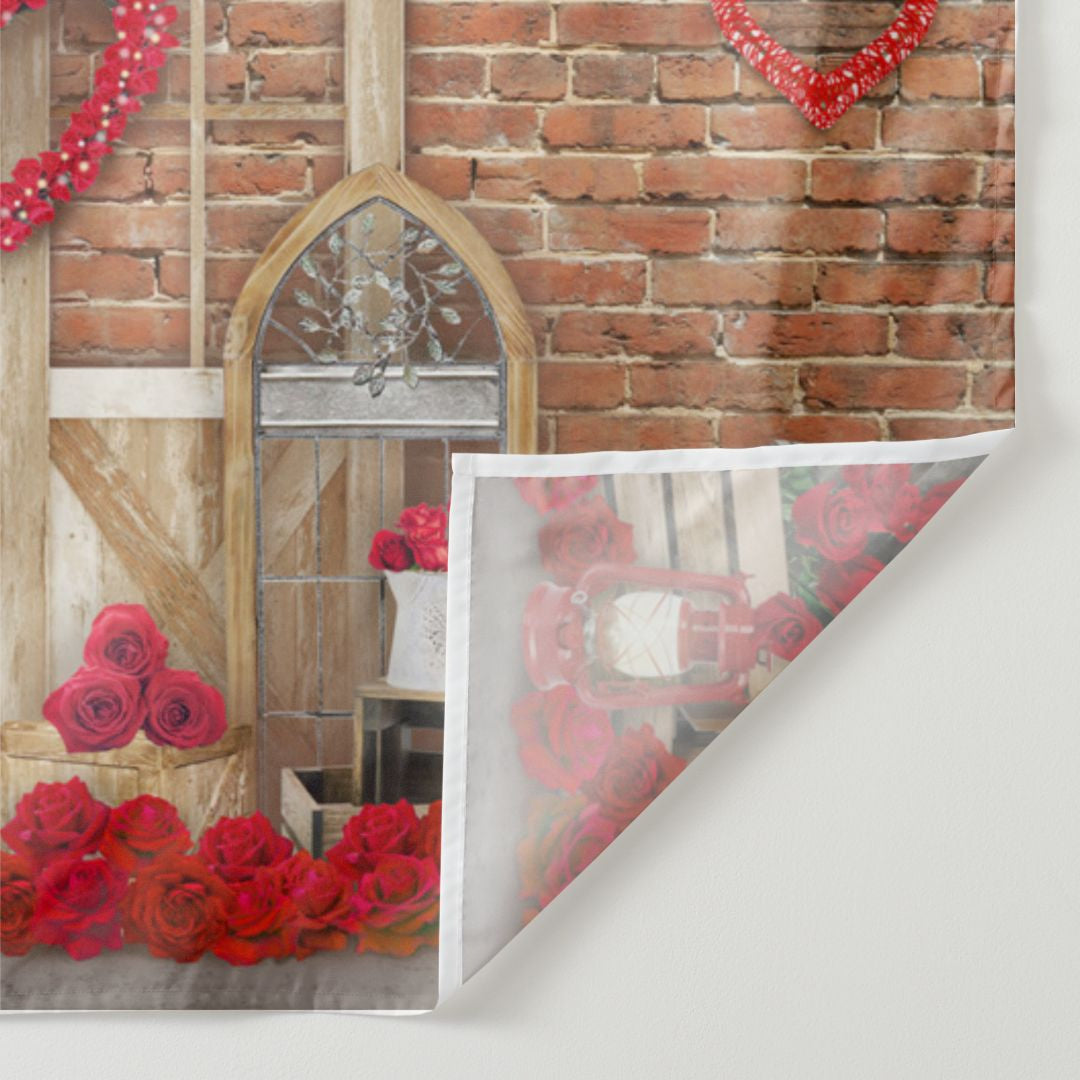 Aperturee - Roses With Heart Flag Love Valentine Backdrop