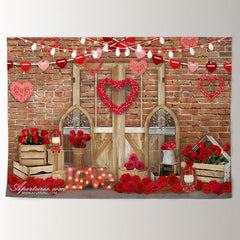 Aperturee - Roses With Heart Flag Love Valentine Backdrop