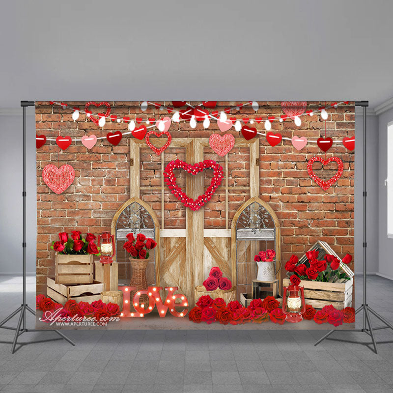 Aperturee - Roses With Heart Flag Love Valentine Backdrop