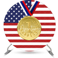 Aperturee - Round American Flag Stars Gold Metal Sports Backdrop