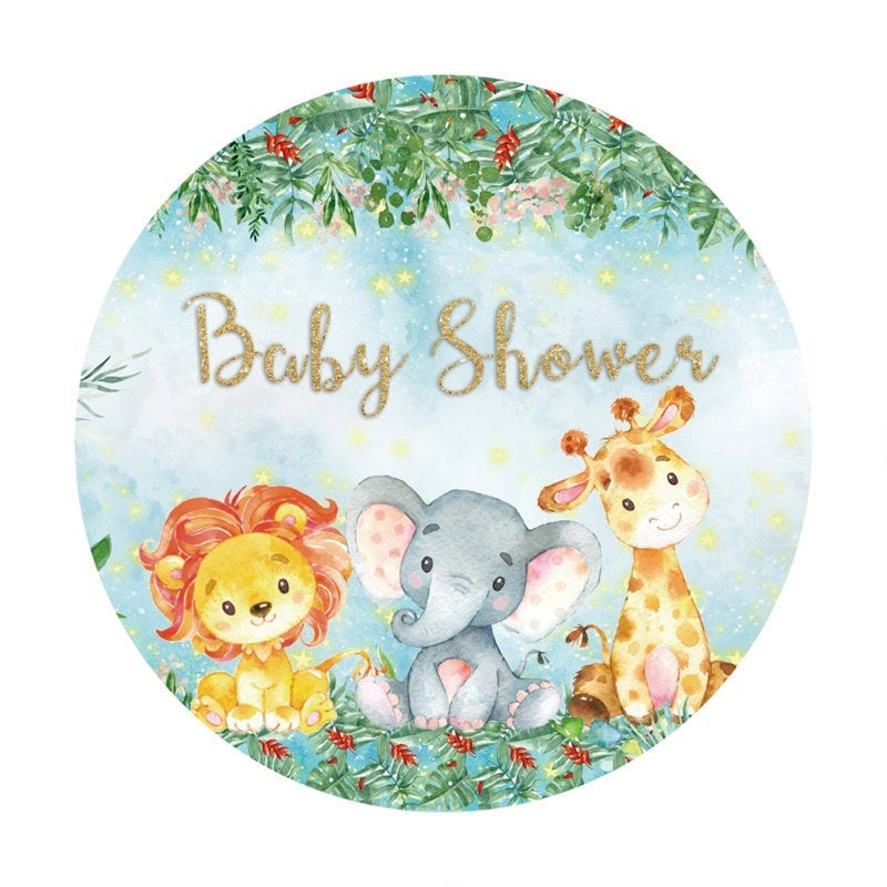 Aperturee Round Animals And Flower Glitter Baby Shower Backdrop