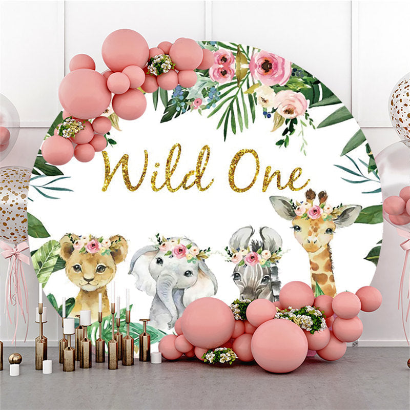 Aperturee Round Animals Gold Glitter Wild One Birthday Backdrop