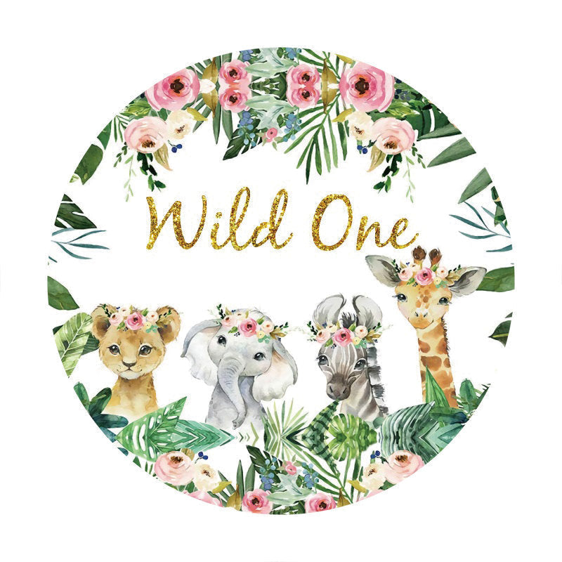 Aperturee Round Animals Gold Glitter Wild One Birthday Backdrop