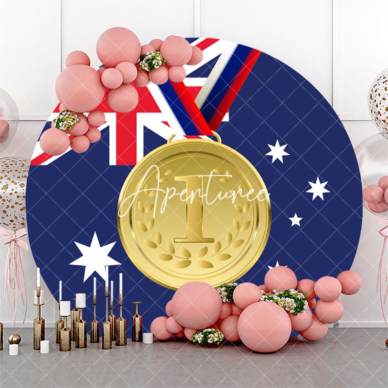 Aperturee - Round Australian Flag Gold Metal Sports Backdrop