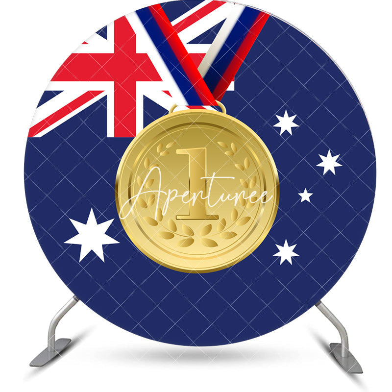 Aperturee - Round Australian Flag Gold Metal Sports Backdrop