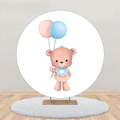 Aperturee - Round Balloon Bear Baby Shower Backdrop For Boys