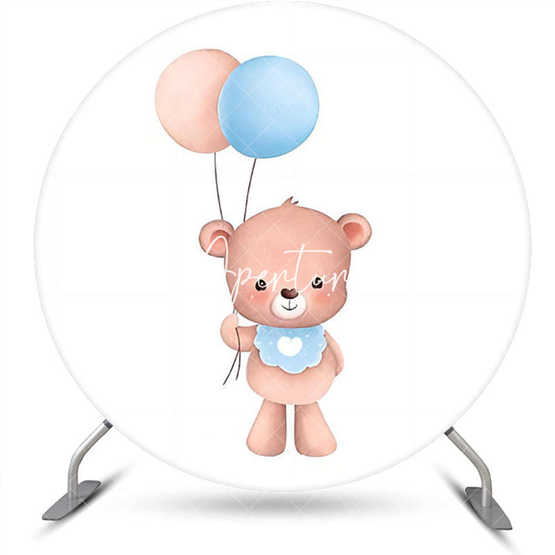 Aperturee - Round Balloon Bear Baby Shower Backdrop For Boys