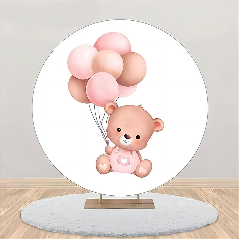 Aperturee - Round Balloons White Teddy Bear Baby Shower Backdrop