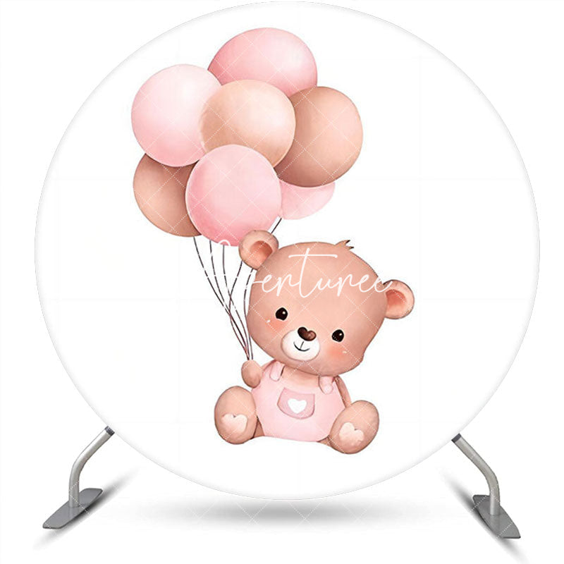 Aperturee - Round Balloons White Teddy Bear Baby Shower Backdrop