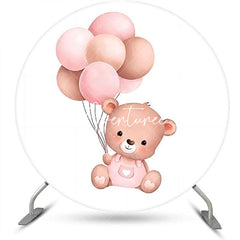 Aperturee - Round Balloons White Teddy Bear Baby Shower Backdrop