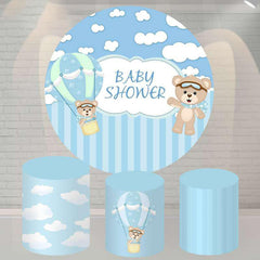 Aperturee Round Bear White Cloud Baby Shower Backdrop For Boy