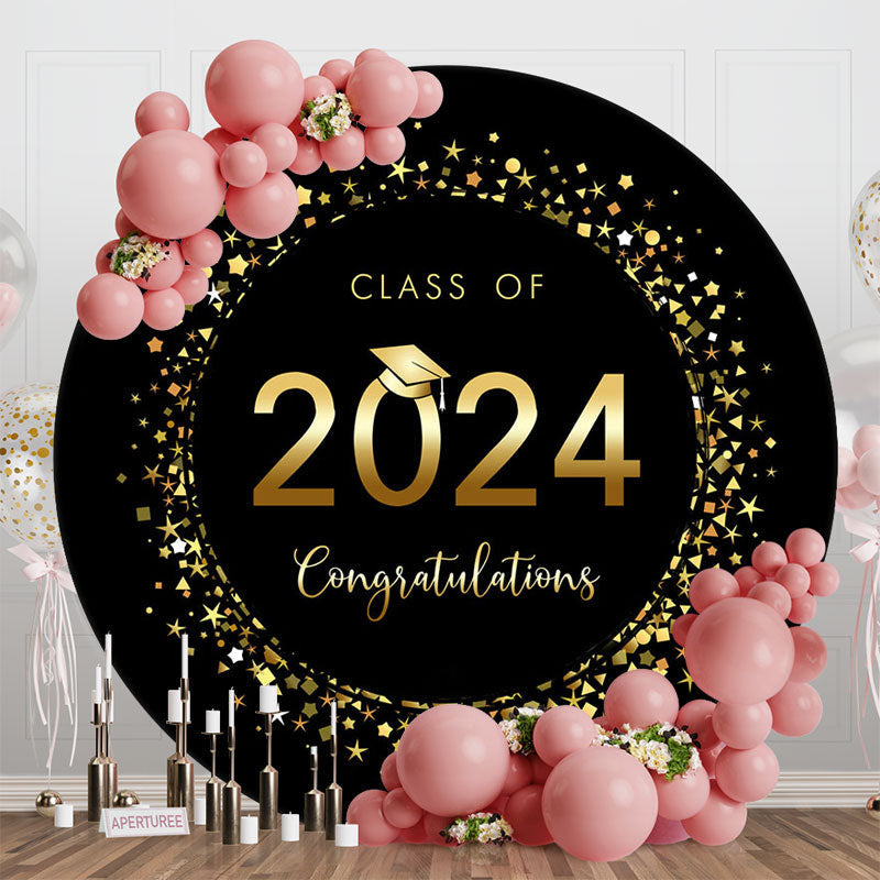 Aperturee - Round Black And Gold Class 2024 Graduation Backdrop