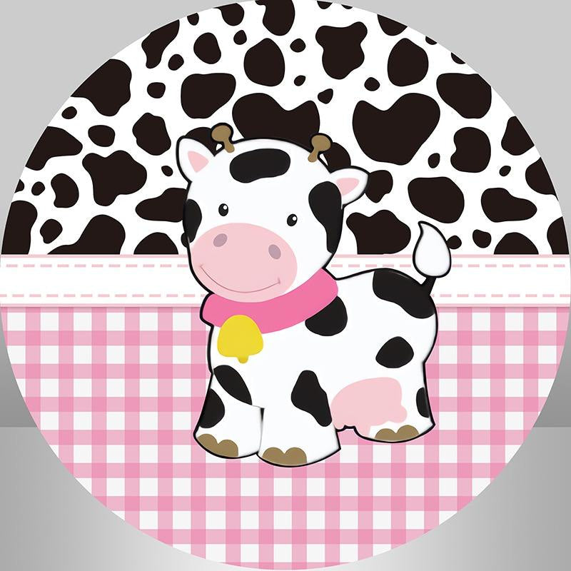 Aperturee - Round Black And White Texture Cow Baby Shower Backdrop