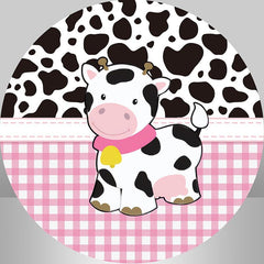 Aperturee - Round Black And White Texture Cow Baby Shower Backdrop