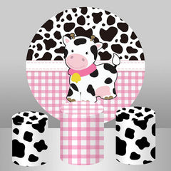 Aperturee Round Black And White Texture Cow Baby Shower Backdrop