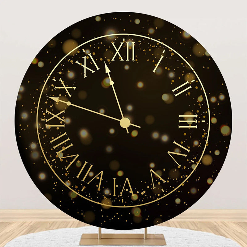 Aperturee - Round Black Bokeh Laeacco Clock Birthday Backdrop