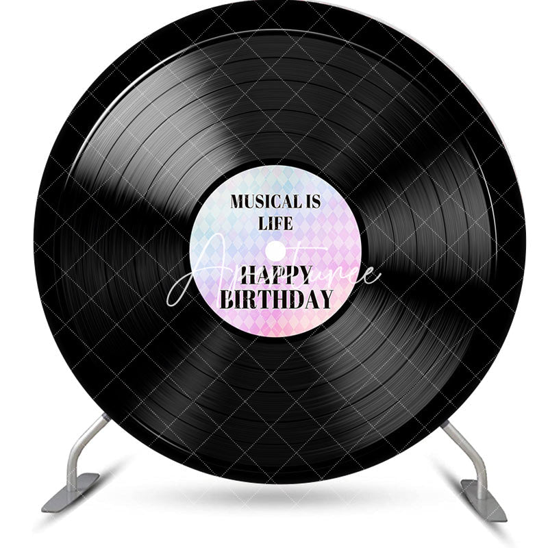 Aperturee - Round Black Disc Musicalis Life Birthday Backdrop