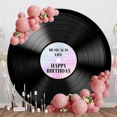 Aperturee - Round Black Disc Musicalis Life Birthday Backdrop