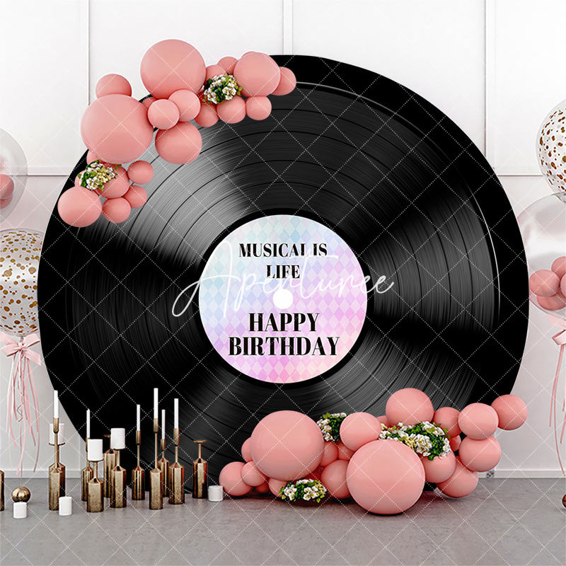 Aperturee - Round Black Disc Musicalis Life Birthday Backdrop