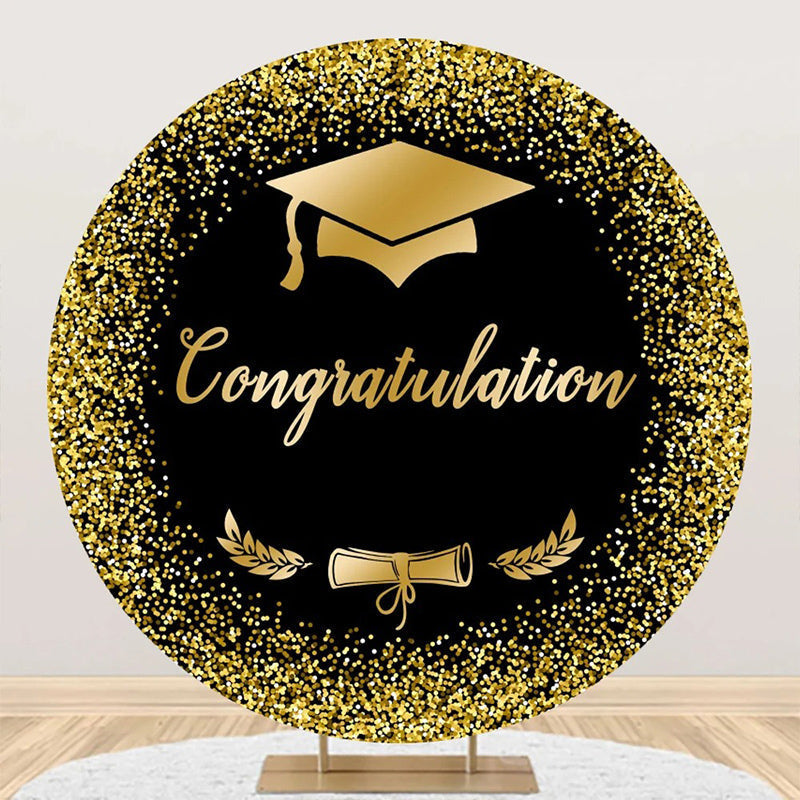 Aperturee - Round Black Gold Cap Congrats Grad Party Backdrop