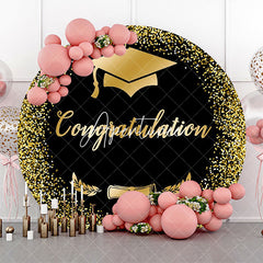 Aperturee - Round Black Gold Cap Congrats Grad Party Backdrop