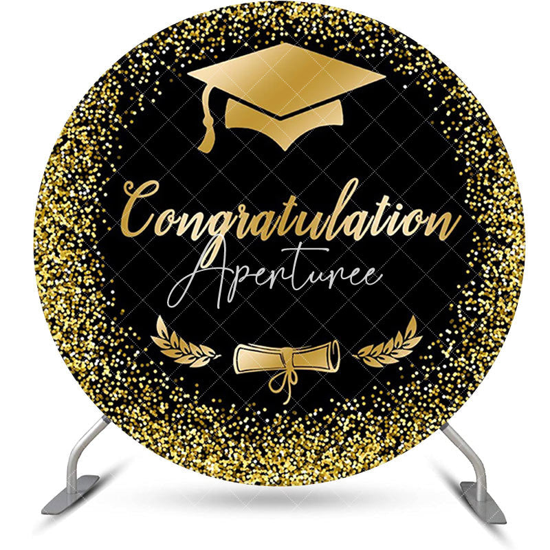 Aperturee - Round Black Gold Cap Congrats Grad Party Backdrop