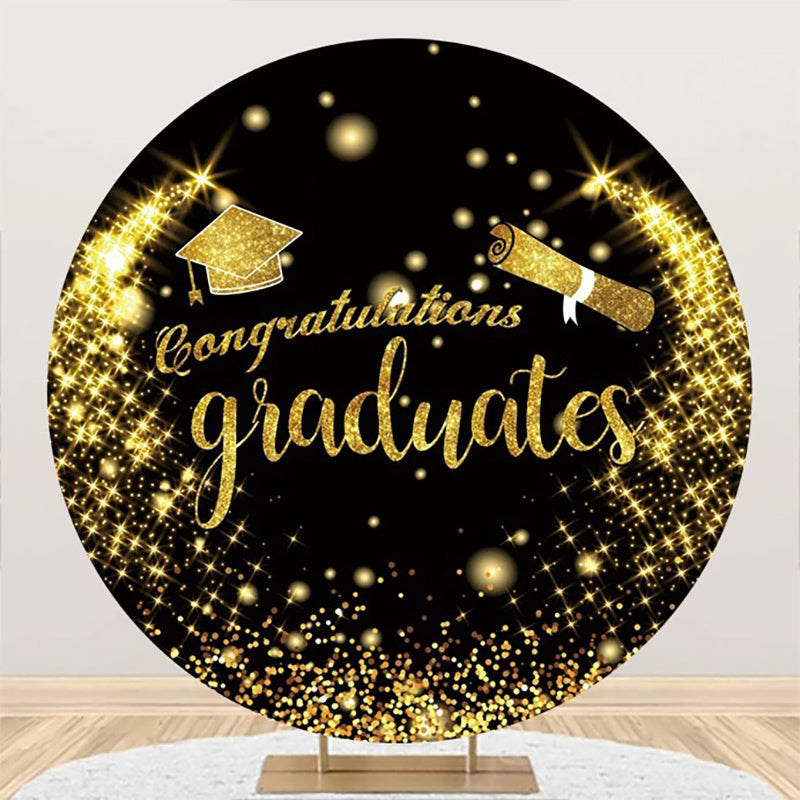 Aperturee - Round Black Gold Congratulation Backdrop For Grad